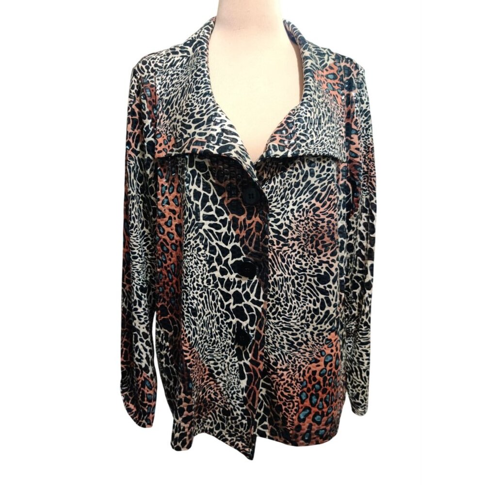 Vintage Simonton Says XL Y2K Glossy Textured Animal Print Statement Jacket Glam